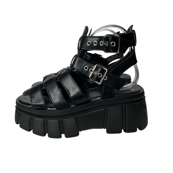 New Faux Leather Ankle Strap black buckle Chunky Platform fisherman sandals - Picture 2 of 12